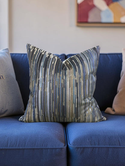 Velvet Striped Decorative Pillow Moquette Capetown -20x20" Knife Edge Cover