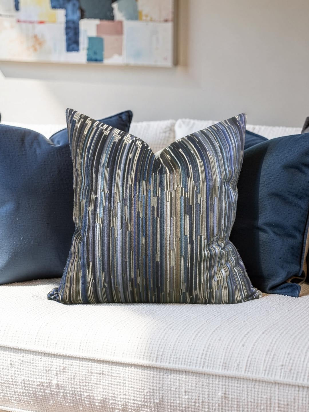 Velvet Striped Decorative Pillow Moquette Capetown -20x20" Knife Edge Cover