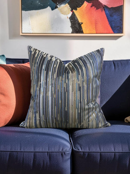 Velvet Striped Decorative Pillow Moquette Capetown -20x20" Knife Edge Cover