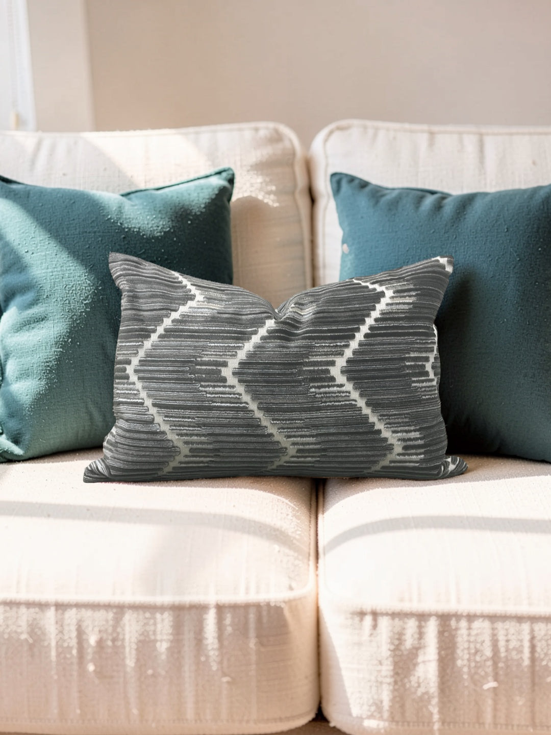 Kravet Fabric Lumbar Pillow Highs And Lows Anthracite 12x18" Knife Edge Cover