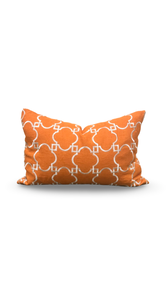 Orange and White Embroidered 12x18" Knife Edge Decorative Lumbar Pillow