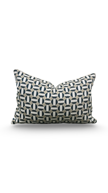 Aqua Cream and Tan Geometric 12X18" Knife Edge Decorative Lumbar Pillow
