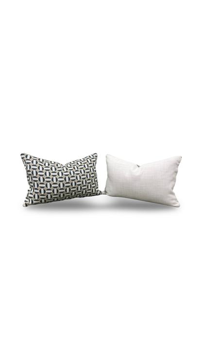 Aqua Cream and Tan Geometric 12X18" Knife Edge Decorative Lumbar Pillow