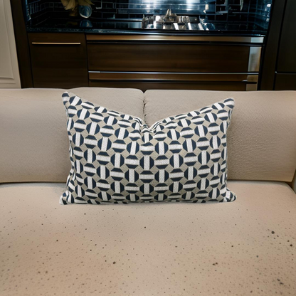 Aqua Cream and Tan Geometric 12X18" Knife Edge Decorative Lumbar Pillow