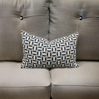 Aqua Cream and Tan Geometric 12X18" Knife Edge Decorative Lumbar Pillow