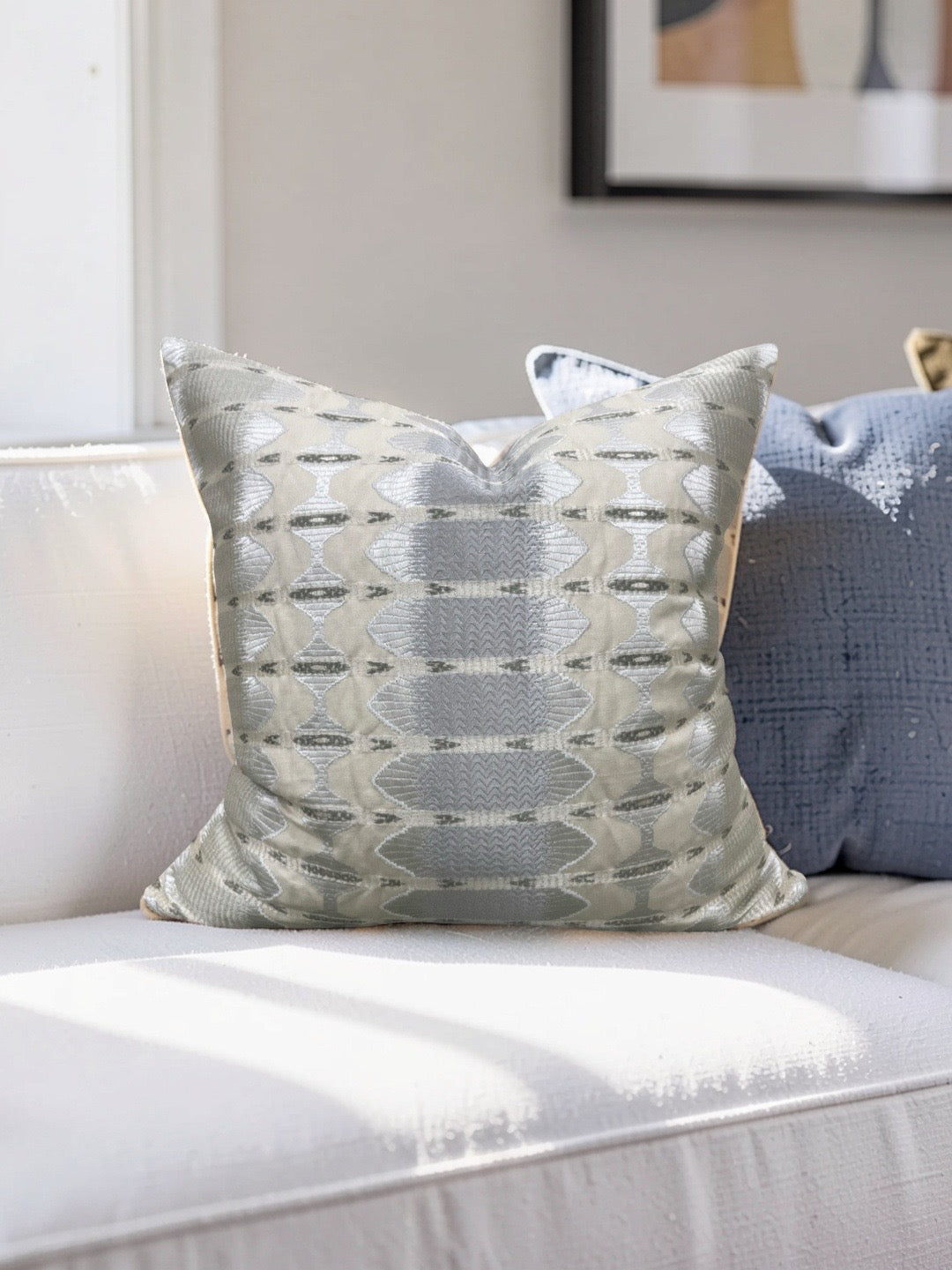 Jim Thompson Embroidered Fabric Decorative Pillow Sulawesi Stripe Cloud 22x22" Knife Edge Cover