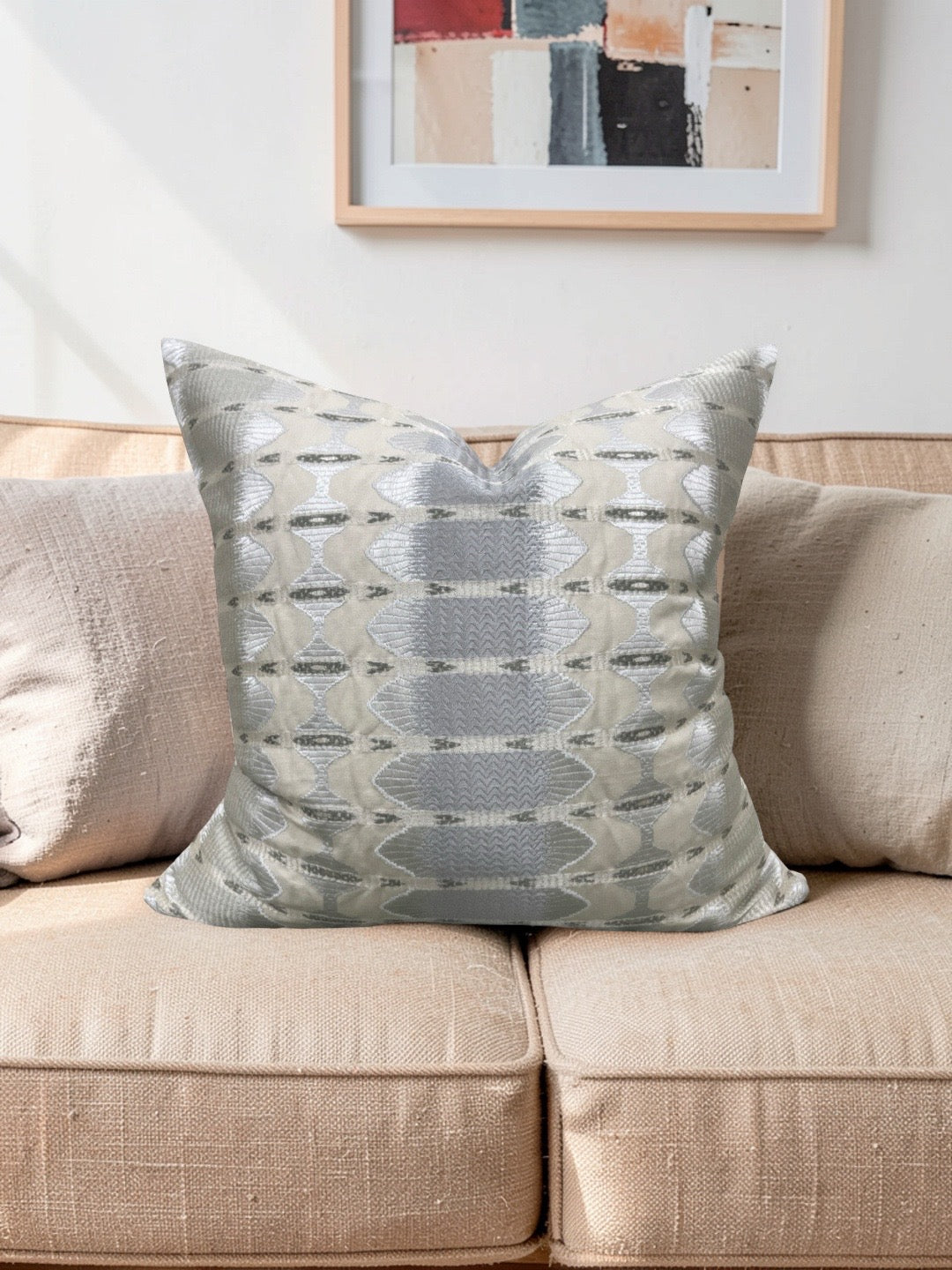 Jim Thompson Embroidered Fabric Decorative Pillow Sulawesi Stripe Cloud 22x22" Knife Edge Cover