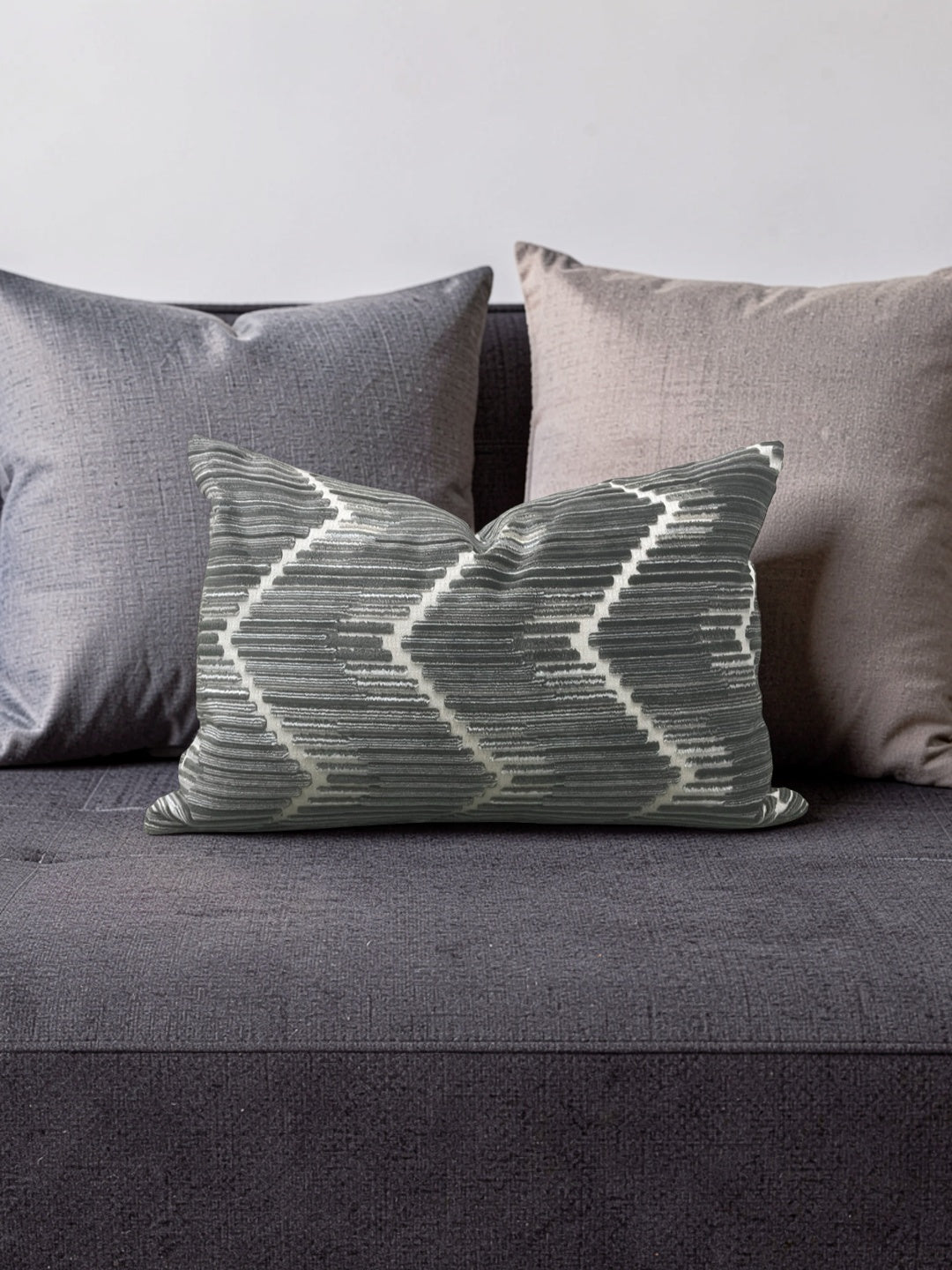 Kravet Fabric Lumbar Pillow Highs And Lows Anthracite 12x18" Knife Edge Cover