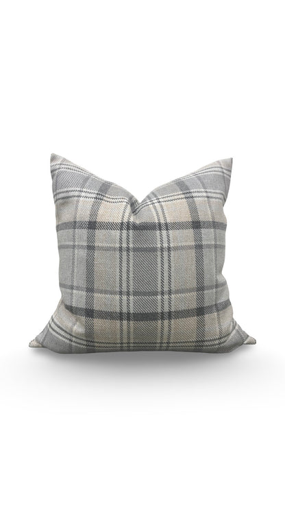 Plaid Decorative Pillow Carsten Stone 22x22" Knife Edge Cover