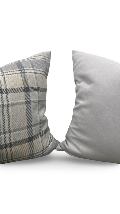 Plaid Decorative Pillow Carsten Stone 22x22" Knife Edge Cover