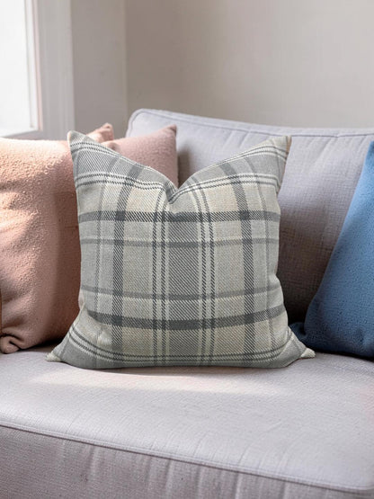 Plaid Decorative Pillow Carsten Stone 22x22" Knife Edge Cover