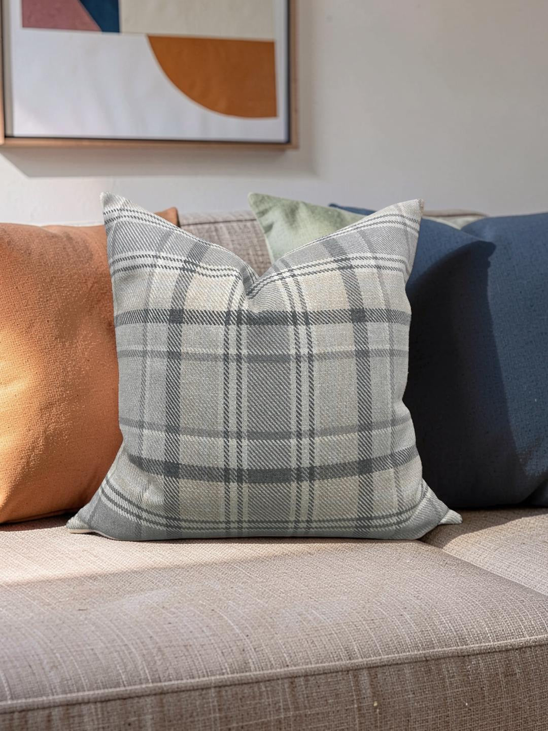 Plaid Decorative Pillow Carsten Stone 22x22" Knife Edge Cover