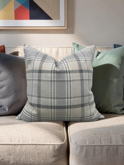 Plaid Decorative Pillow Carsten Stone 22x22" Knife Edge Cover