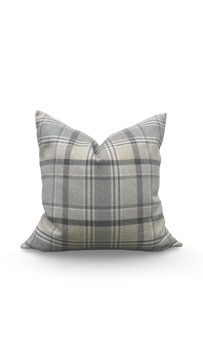 Plaid Decorative Pillow Carsten Stone 20x20" Knife Edge Cover