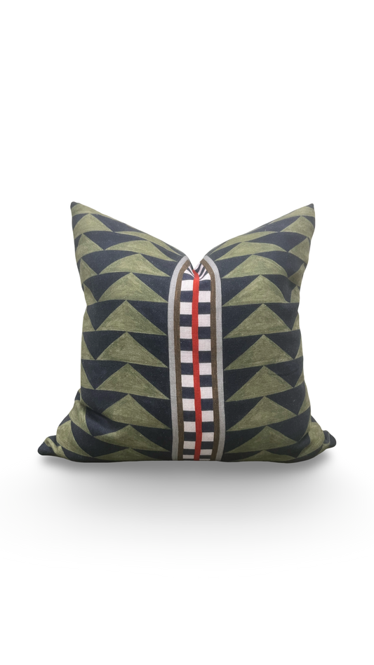 Decorative pillow with geometric pattern on a white background