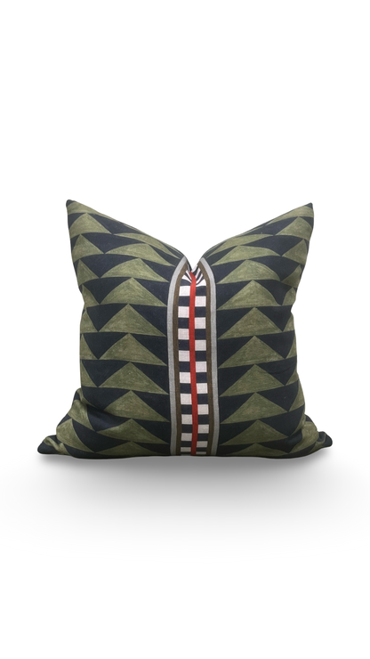 Decorative pillow with geometric pattern on a white background