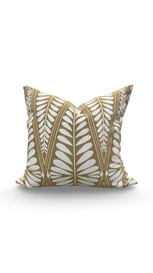 Designer Fabric Moi Marche Out Gold 18x18" Knife Edge Decorative Throw Pillow