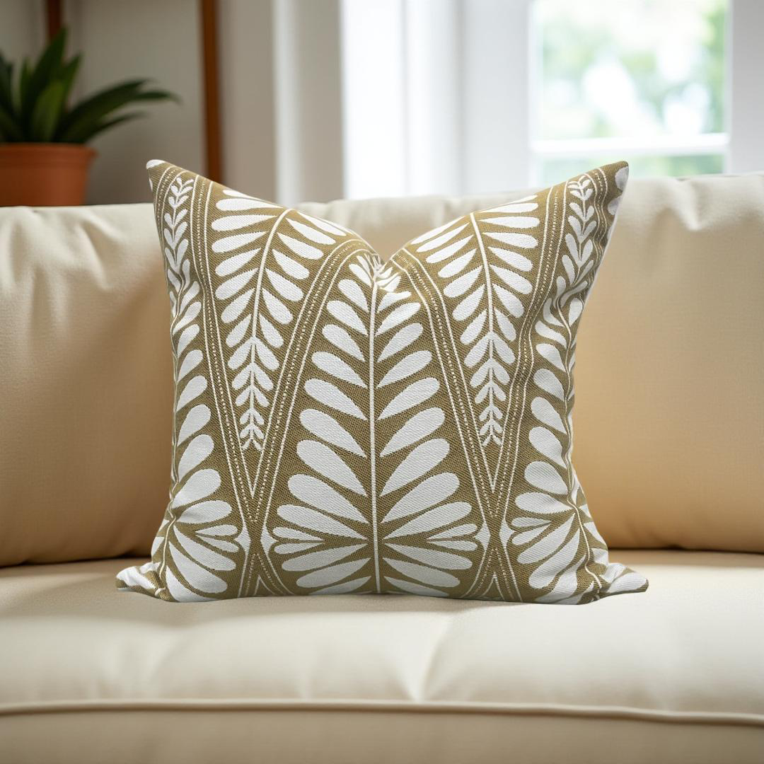 Designer Fabric Moi Marche Out Gold 18x18" Knife Edge Decorative Throw Pillow
