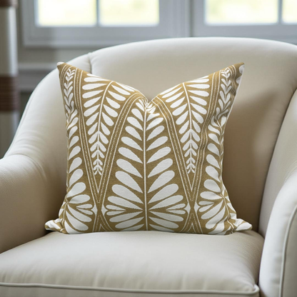 Designer Fabric Moi Marche Out Gold 18x18" Knife Edge Decorative Throw Pillow