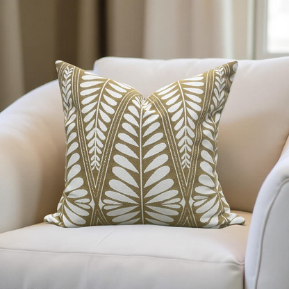 Designer Fabric Moi Marche Out Gold 18x18" Knife Edge Decorative Throw Pillow