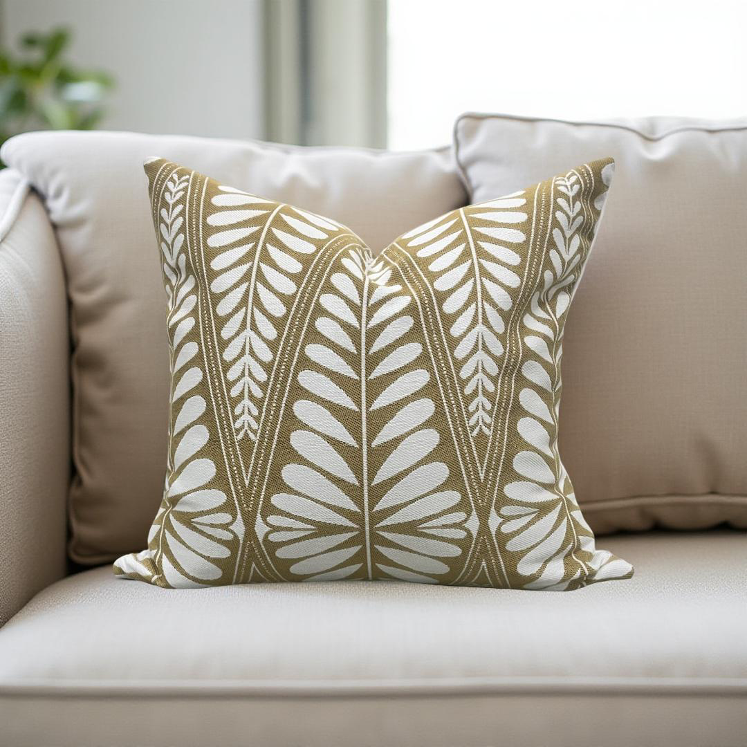 Designer Fabric Moi Marche Out Gold 18x18" Knife Edge Decorative Throw Pillow