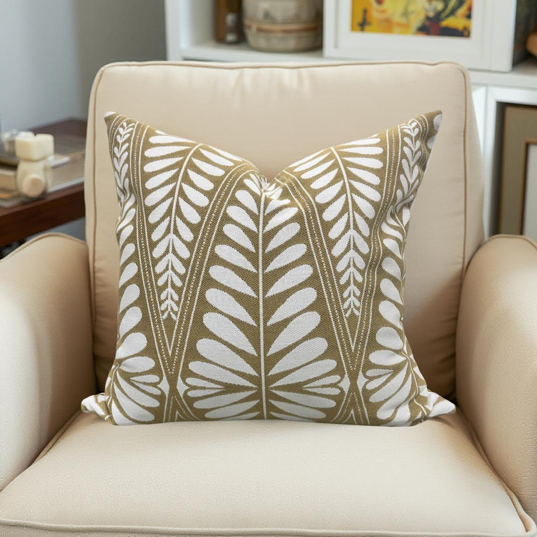 Designer Fabric Moi Marche Out Gold 18x18" Knife Edge Decorative Throw Pillow