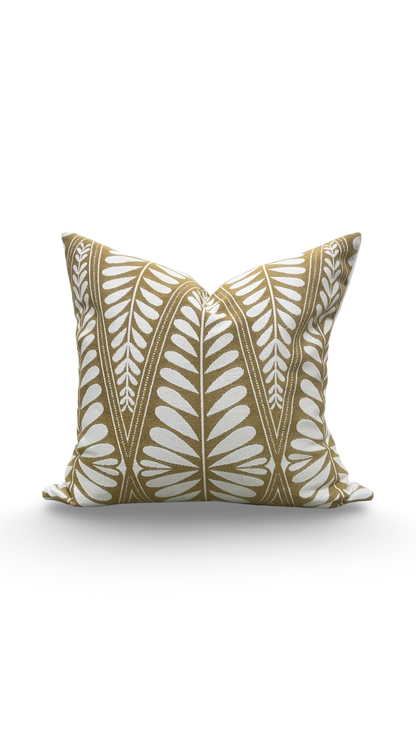 Designer Fabric Moi Marche Out Gold 18x18" Knife Edge Decorative Throw Pillow