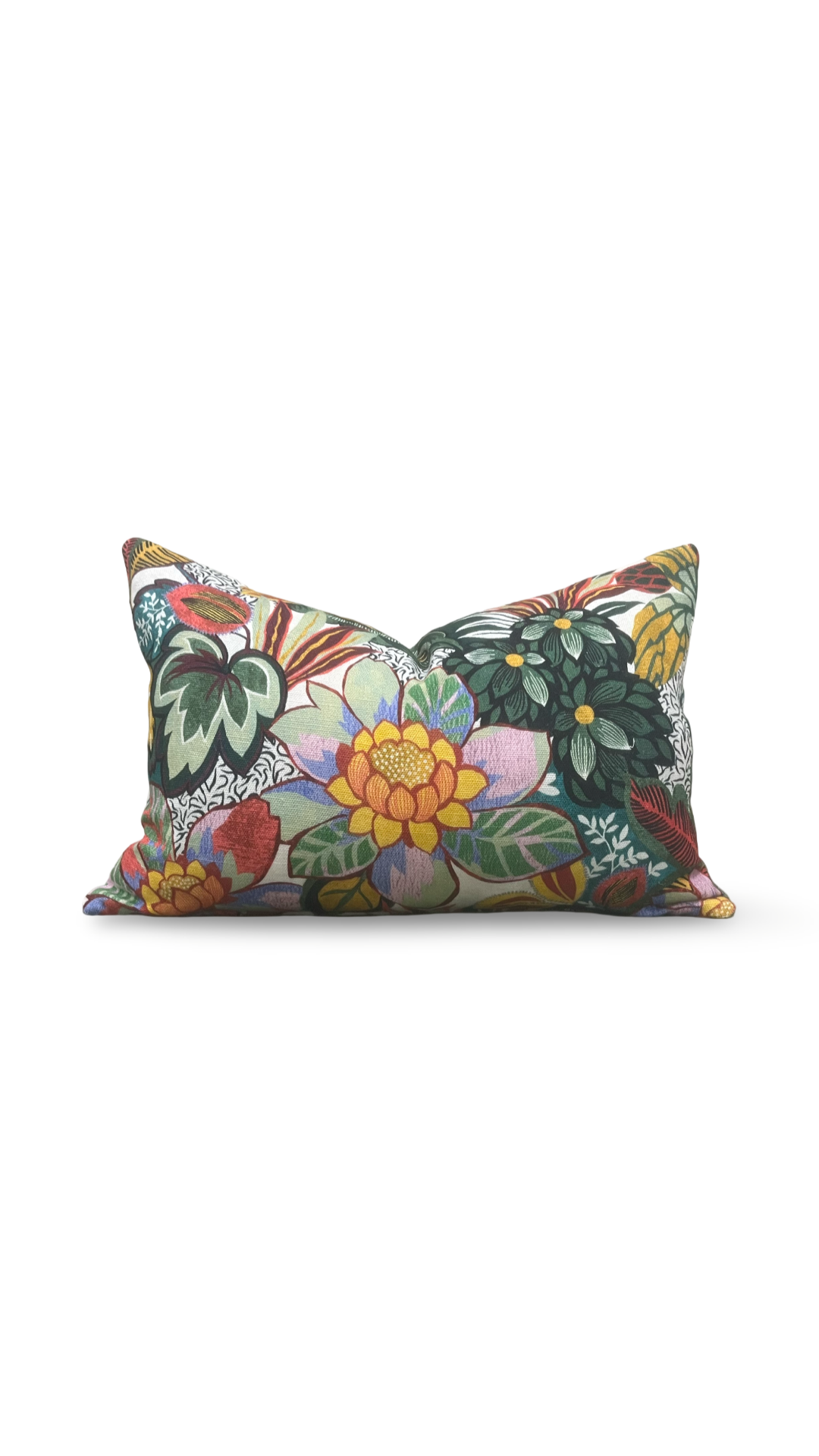 Decorative pillow with floral pattern on a white background