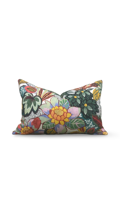 Decorative pillow with floral pattern on a white background