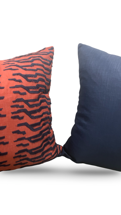 Luxury Fabric Tiger Fray Fire 22x22" Knife Edge Decorative Throw Pillow