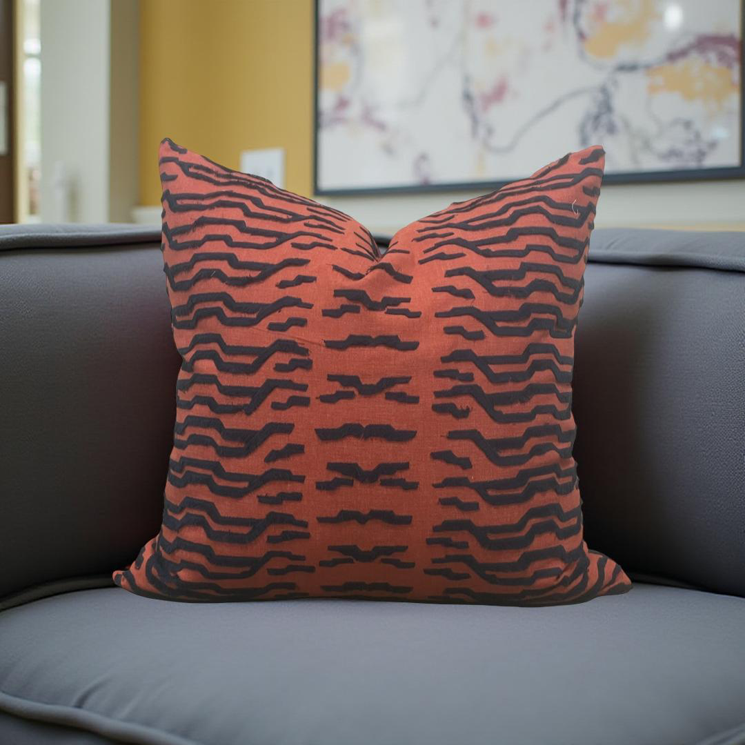 Luxury Fabric Tiger Fray Fire 22x22" Knife Edge Decorative Throw Pillow