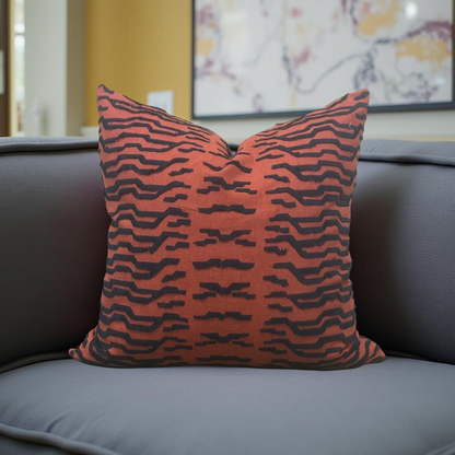 Luxury Fabric Tiger Fray Fire 22x22" Knife Edge Decorative Throw Pillow