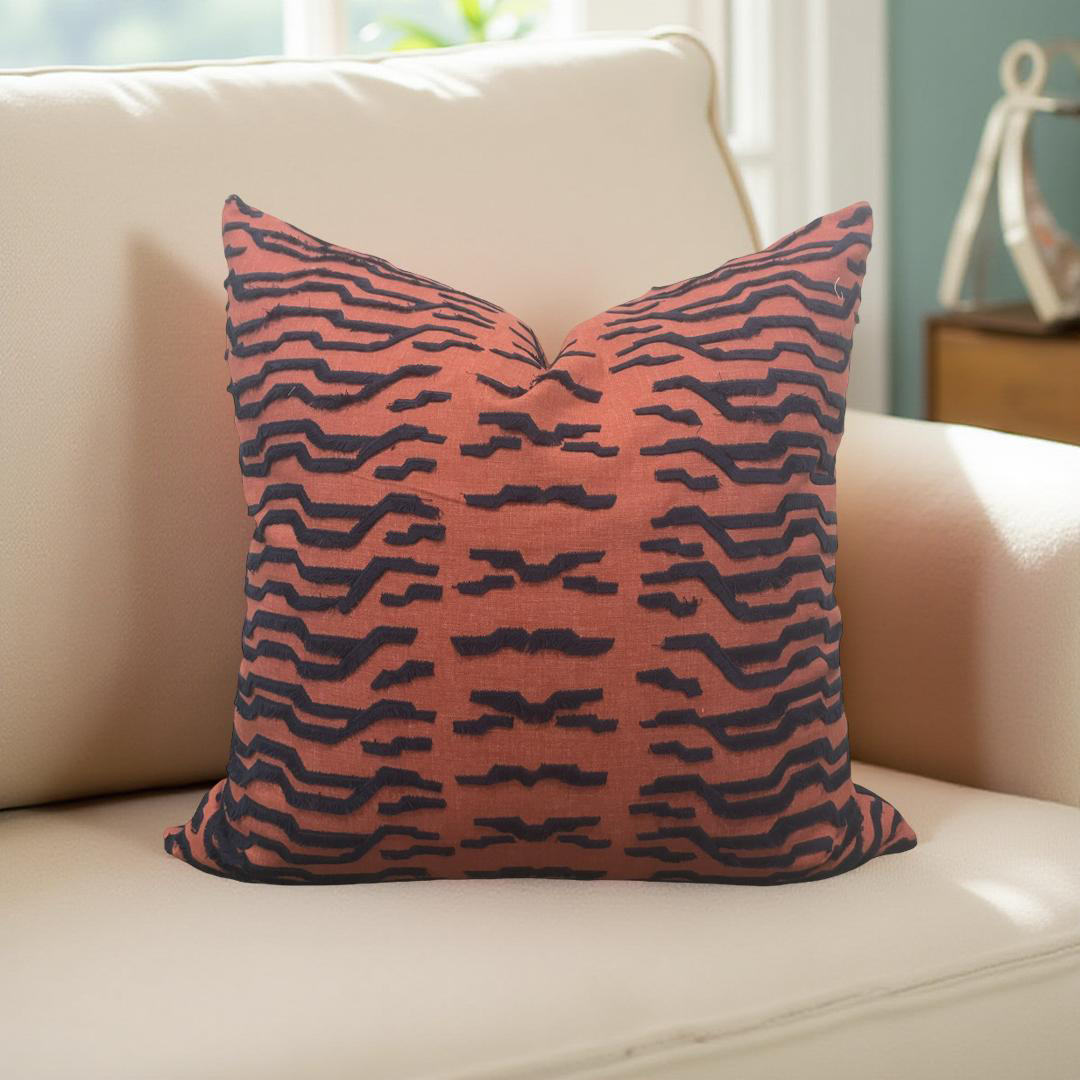 Luxury Fabric Tiger Fray Fire 22x22" Knife Edge Decorative Throw Pillow