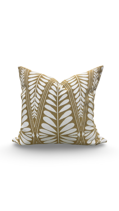 Designer Fabric Moi Marche Out Gold 18x18" Knife Edge Decorative Throw Pillow