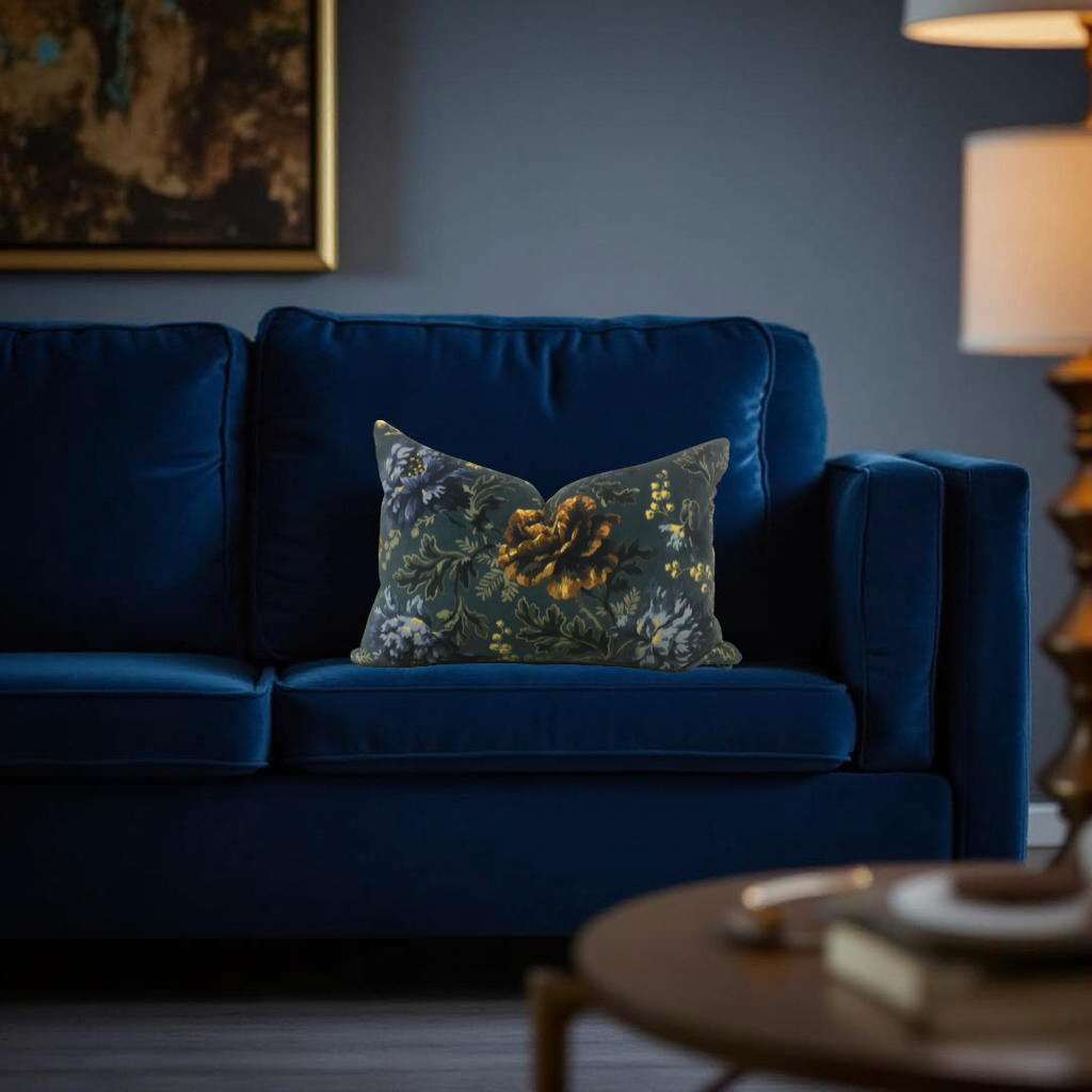 Lumbar Pillow House of Hackney Multi-Colored Velvet Floral 12X18" Knife Edge Cover