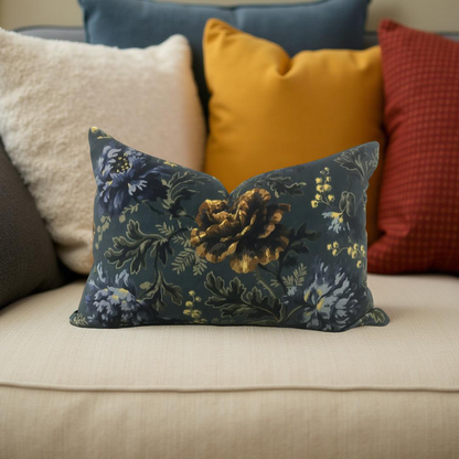 Lumbar Pillow House of Hackney Multi-Colored Velvet Floral 12X18" Knife Edge Cover