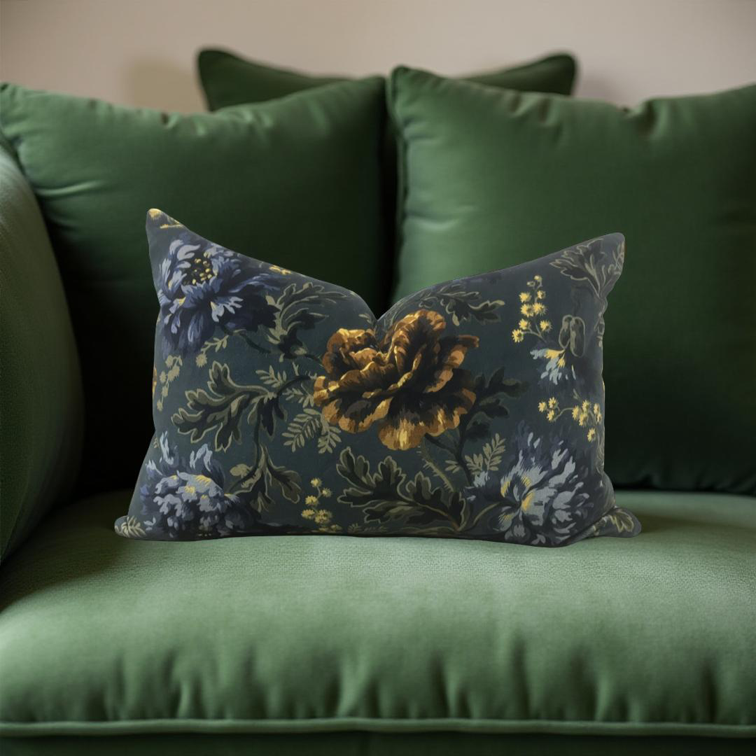 Lumbar Pillow House of Hackney Multi-Colored Velvet Floral 12X18" Knife Edge Cover