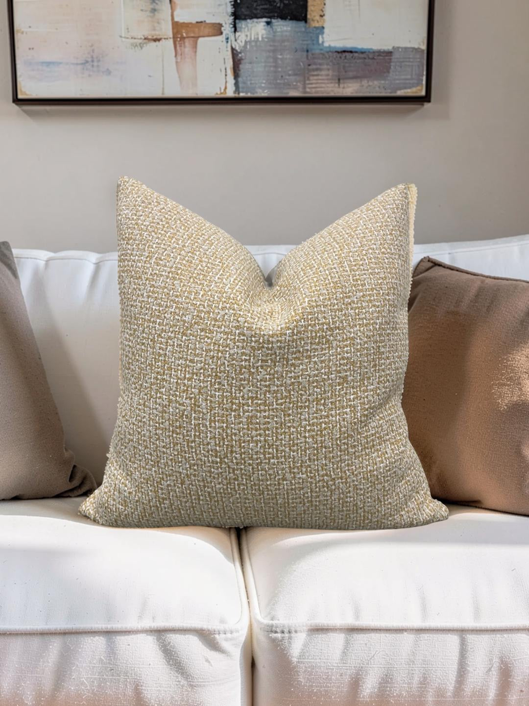 Decorative Pillow Gold Beige and White 20x20" Knife Edge Cover