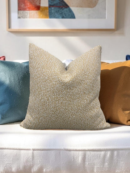 Decorative Pillow Gold Beige and White 20x20" Knife Edge Cover