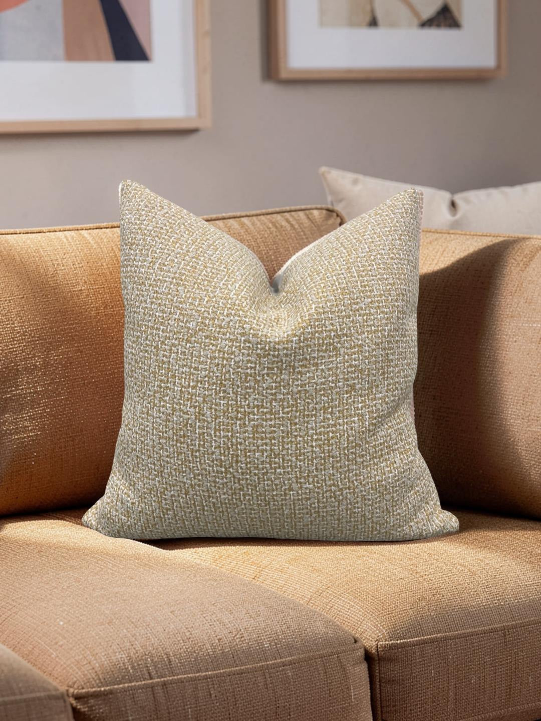 Decorative Pillow Gold Beige and White 20x20" Knife Edge Cover