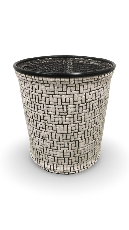 Gray Velvet Geometric Pattern Decorative Waste Basket