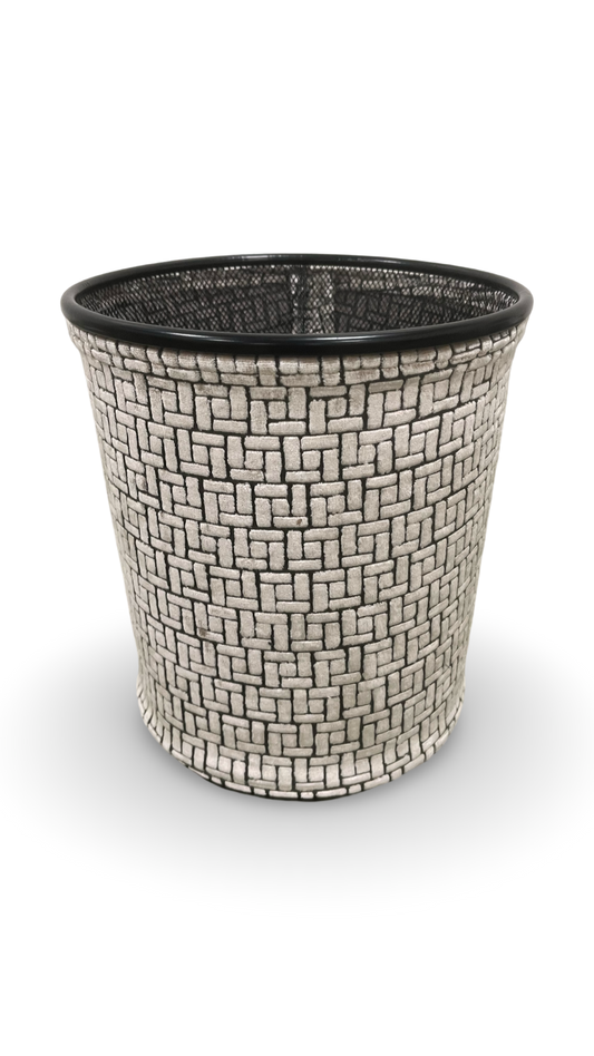 Gray Velvet Geometric Pattern Decorative Waste Basket