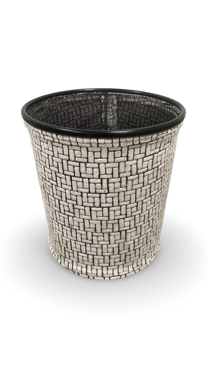 Gray Velvet Geometric Pattern Decorative Waste Basket