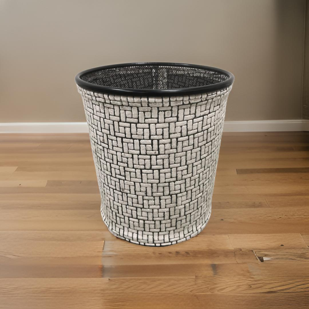 Gray Velvet Geometric Pattern Decorative Waste Basket