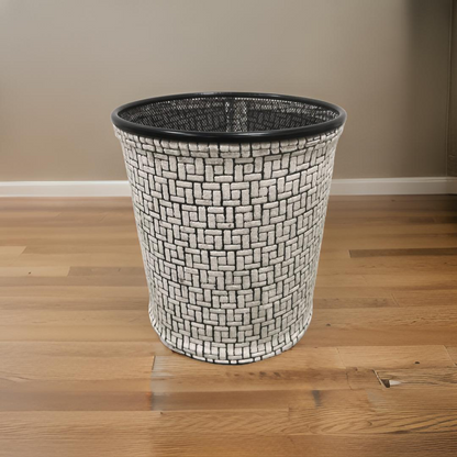 Gray Velvet Geometric Pattern Decorative Waste Basket