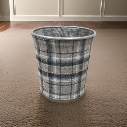 Gray and Blue Plaid Decorative Waste Basket