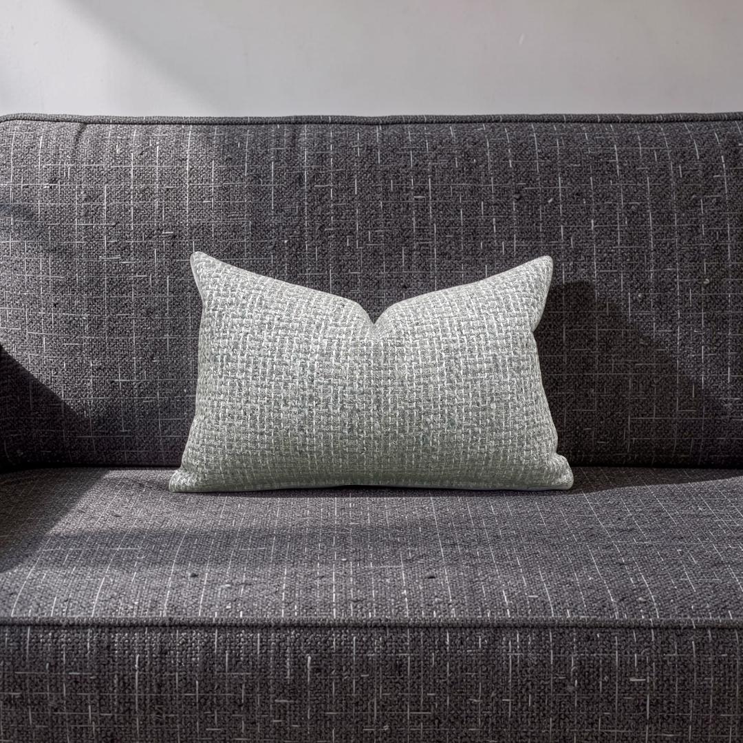 Lumbar Pillow Gray and Cream weave 12x18" Knife Edge Cover