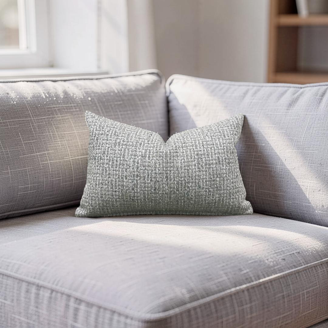 Lumbar Pillow Gray and Cream weave 12x18" Knife Edge Cover