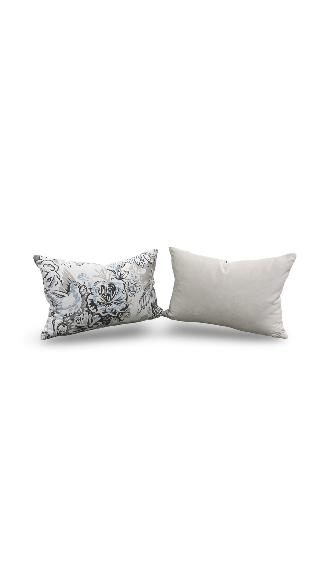 Gray Light Blue Black Silky Floral 12X18" Knife Edge Decorative Lumbar Pillow