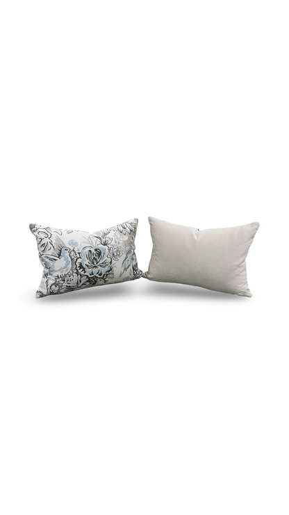 Gray Light Blue Black Silky Floral 12X18" Knife Edge Decorative Lumbar Pillow